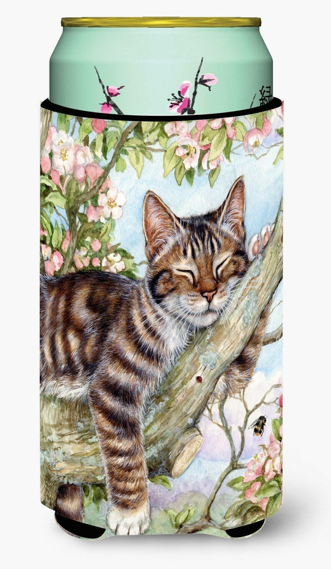 Sleepy Cat by Debbie Cook Tall Boy Hugger Can Cooler Sleeve Machine Washable Drink Collapsible Insulator Beverage Insulated Holder