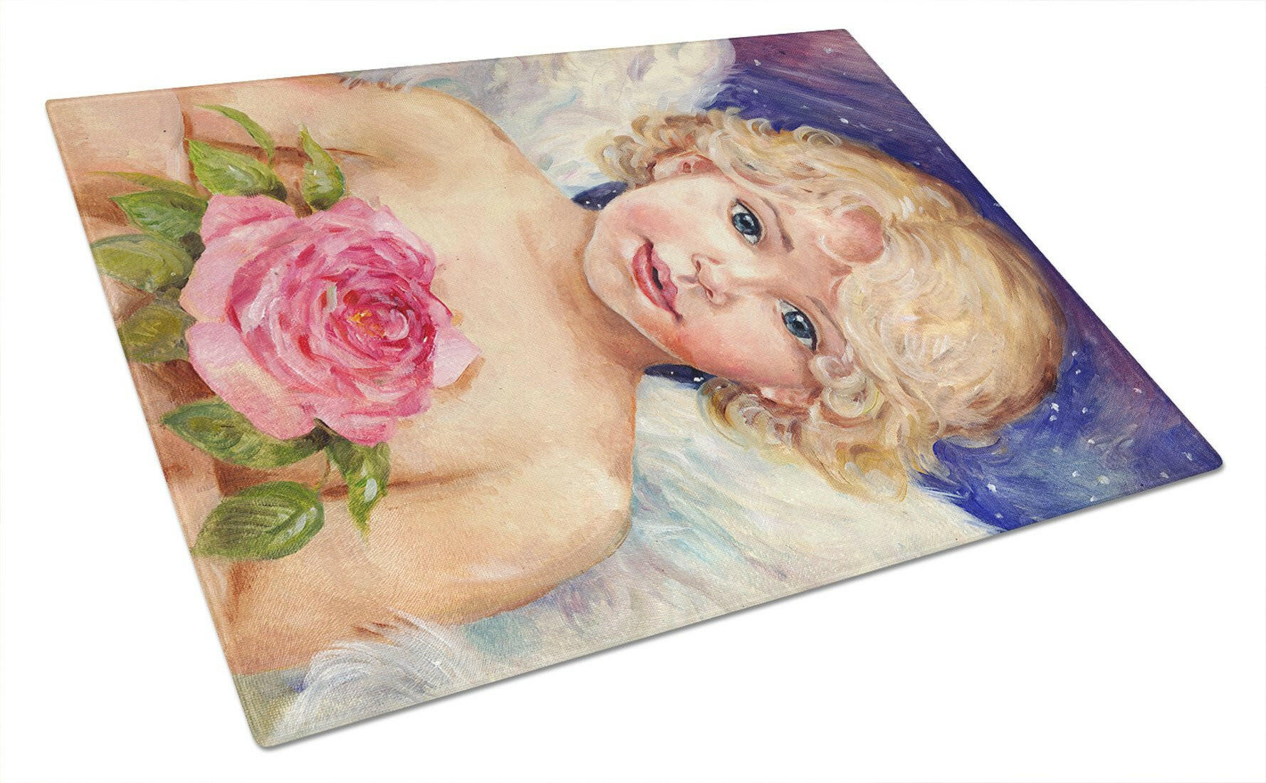 Little Angel by Debbie Cook Cutting Board Tempered Glass Kitchen Cutting Surface, Heat Resistant Chopping, Non-Slip Feet, Food Prep & Serving