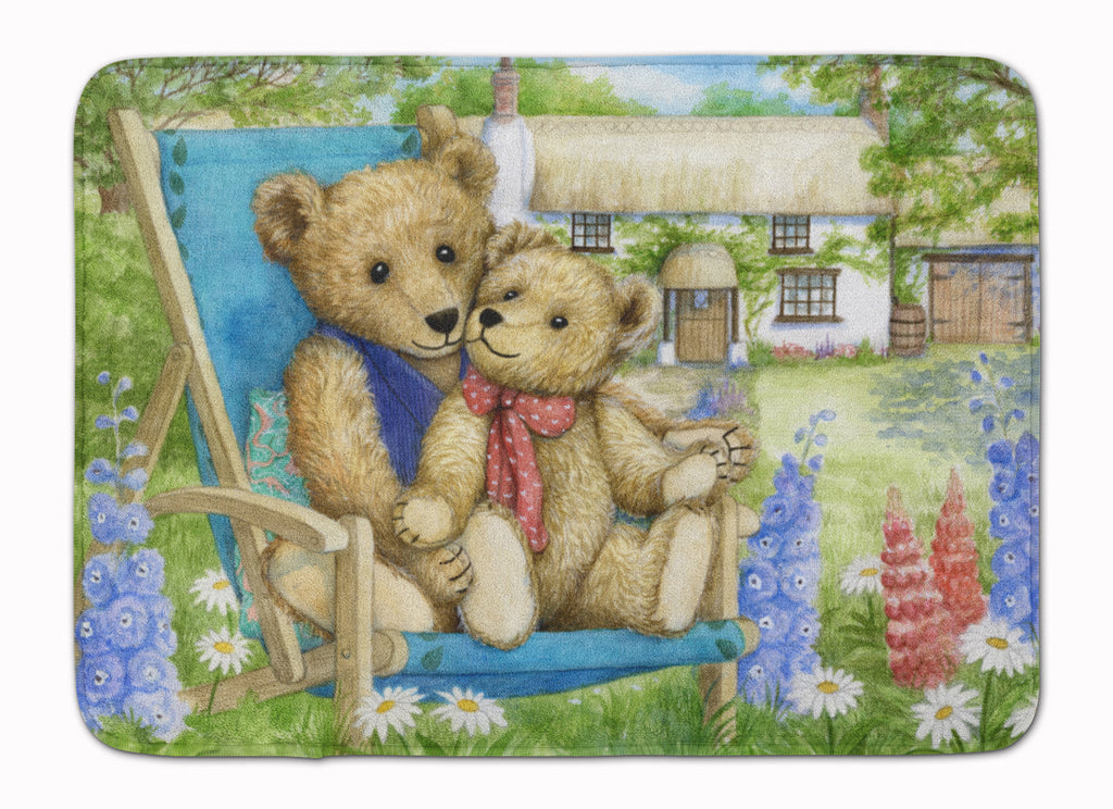 Springtime Teddy Bears in Flowers Memory Foam Kitchen Mat Machine Washable Anti-Fatigue Cushion Comfort Bath or Kitchen Rug