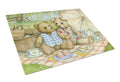 Summertime Teddy Bears Picnic Cutting Board Tempered Glass Kitchen Cutting Surface, Heat Resistant Chopping, Non-Slip Feet, Food Prep & Serving
