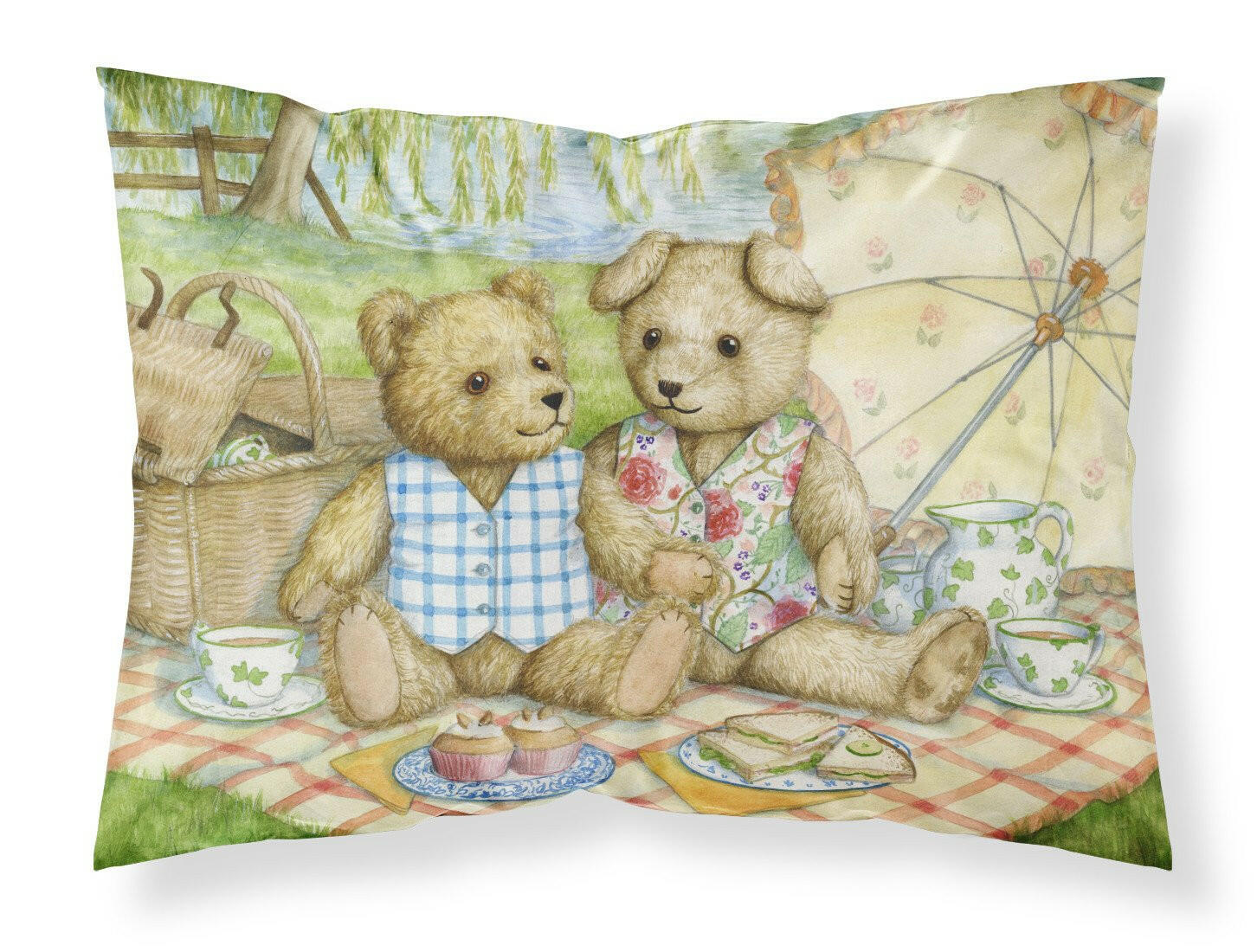 Summertime Teddy Bears Picnic Standard Pillowcase Lightweight Super Soft Easy Care Decorative Artwork Pillowcase, Standard