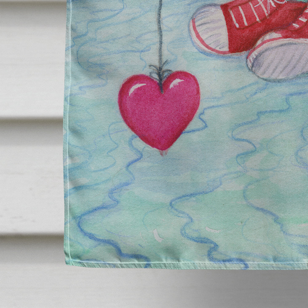 Valentine Cat Fishing For Love House Flag 28x40 Porch Sleeve Pole Decorative Outside Yard Banner Artwork Wall Hanging, Polyester