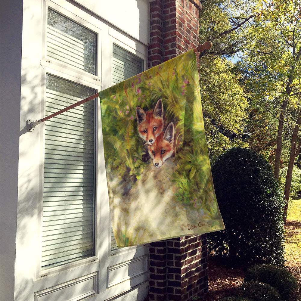 Fox Cubs Peepers by Debbie Cook House Flag 28x40 Porch Sleeve Pole Decorative Outside Yard Banner Artwork Wall Hanging, Polyester