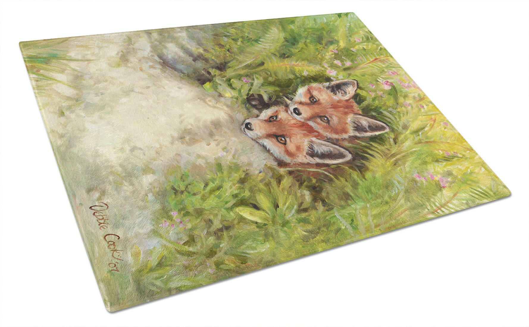 Fox Cubs Peepers by Debbie Cook Cutting Board Tempered Glass Kitchen Cutting Surface, Heat Resistant Chopping, Non-Slip Feet, Food Prep & Serving