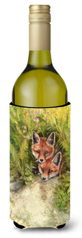 Fox Cubs Peepers by Debbie Cook Wine Bottle Hugger Gift Sleeve for Standard 750 ml Bottles, Insulated Reusable Also Fits Mini Shot & Pint Bottles