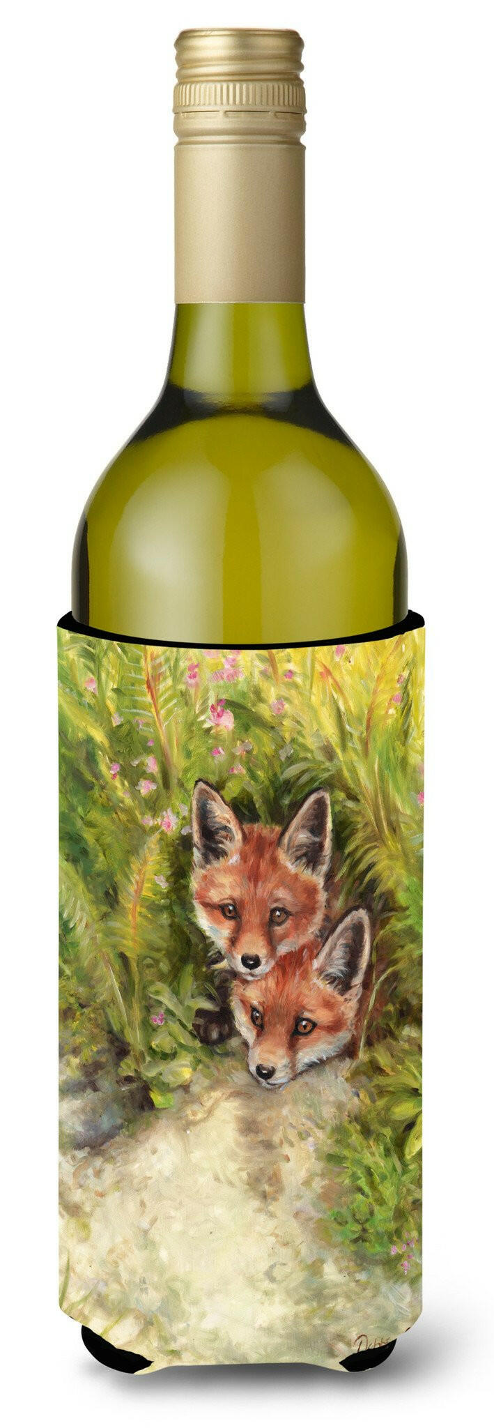 Fox Cubs Peepers by Debbie Cook Wine Bottle Hugger Gift Sleeve for Standard 750 ml Bottles, Insulated Reusable Also Fits Mini Shot & Pint Bottles