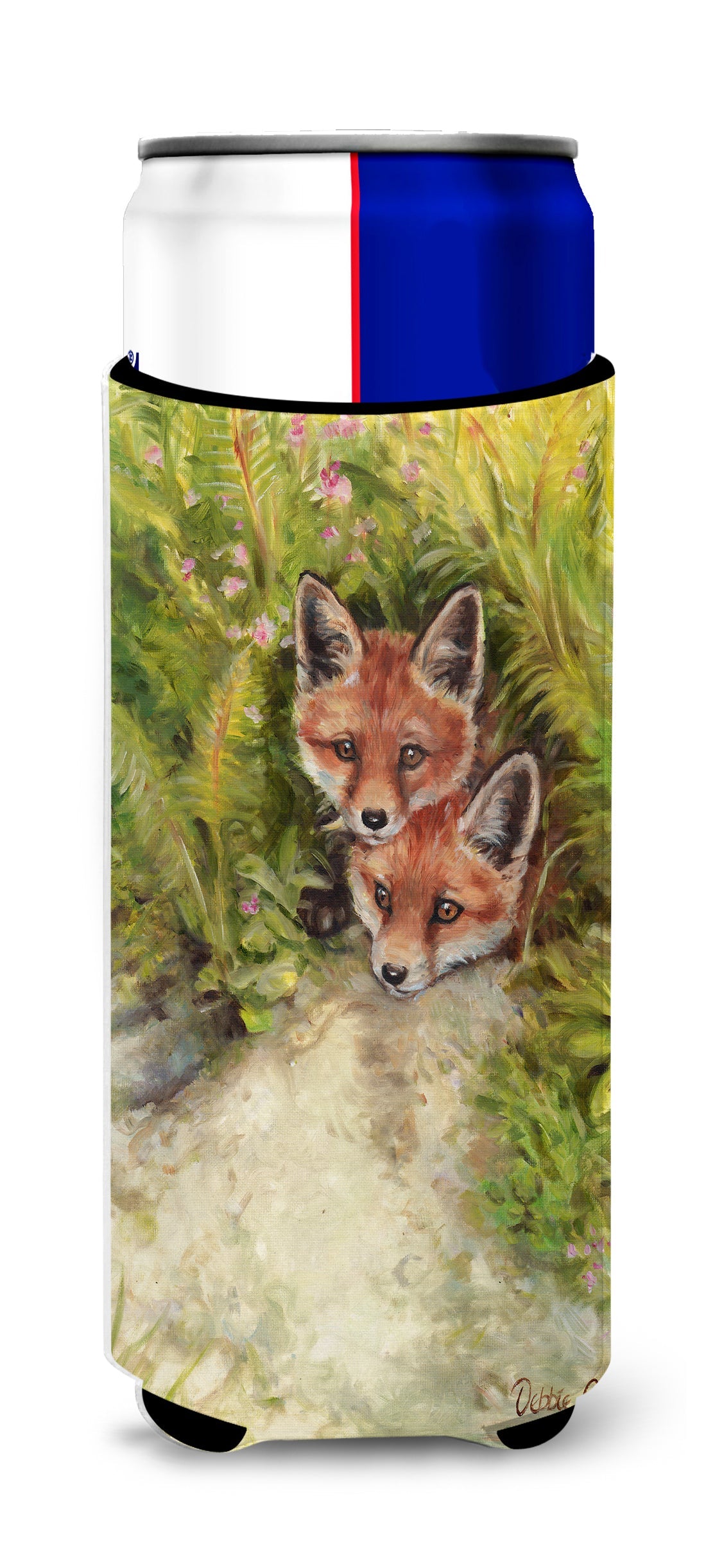 Fox Cubs Peepers by Debbie Cook Slim Can Hugger , Insulated Foam Hugger for 12 oz Slim Cans, Beer Bottles & Water Bottles, Printed in USA