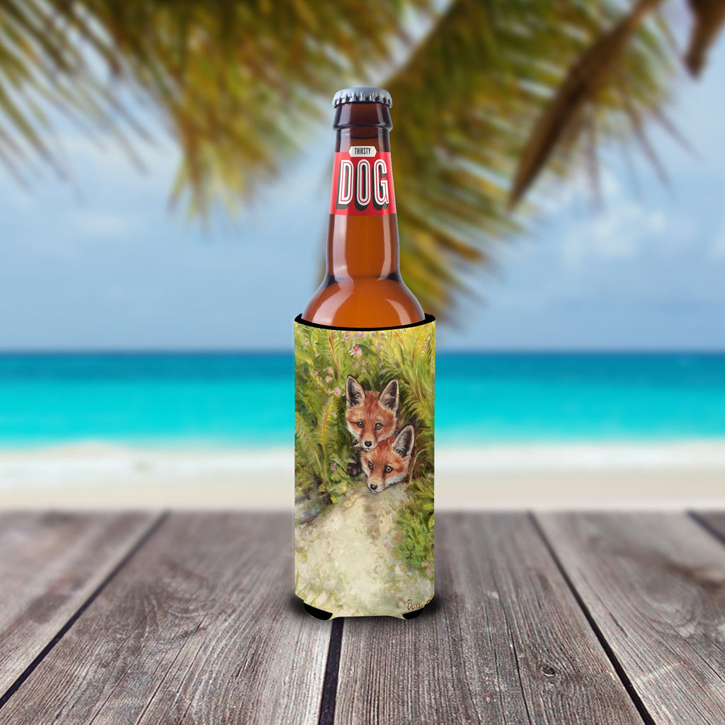 Fox Cubs Peepers by Debbie Cook Slim Can Hugger , Insulated Foam Hugger for 12 oz Slim Cans, Beer Bottles & Water Bottles, Printed in USA