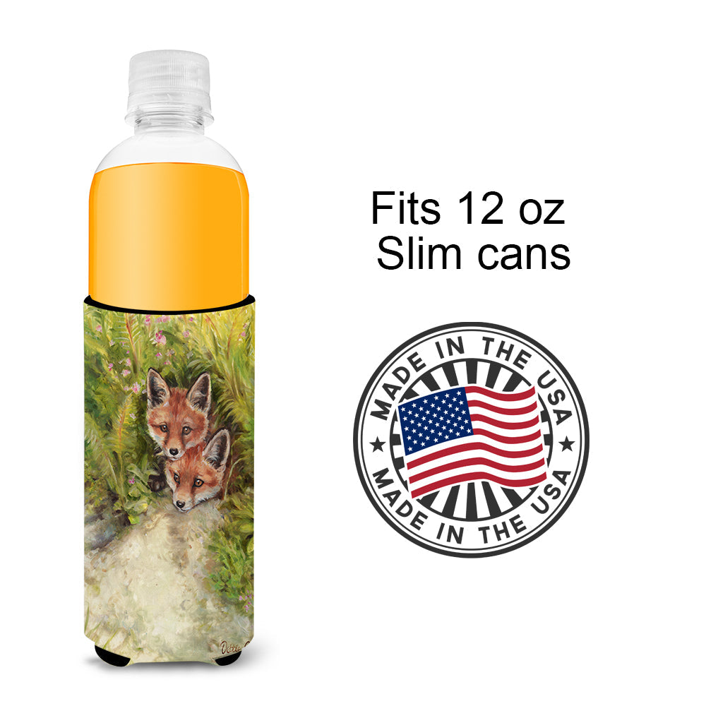 Fox Cubs Peepers by Debbie Cook Slim Can Hugger , Insulated Foam Hugger for 12 oz Slim Cans, Beer Bottles & Water Bottles, Printed in USA