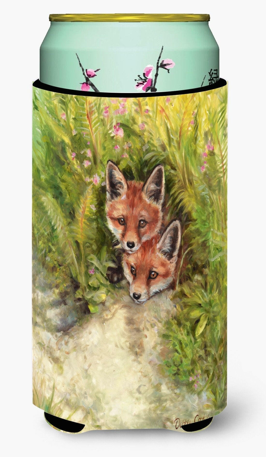 Fox Cubs Peepers by Debbie Cook Tall Boy Hugger Can Cooler Sleeve Machine Washable Drink Collapsible Insulator Beverage Insulated Holder