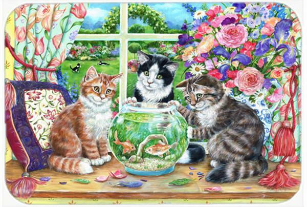 Cats Just Looking in the fish bowl Cutting Board Tempered Glass Kitchen Cutting Surface, Heat Resistant Chopping, Non-Slip Feet, Food Prep & Serving