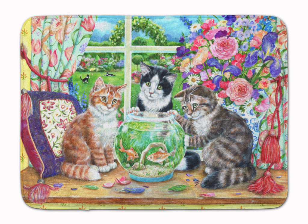 Cats Just Looking in the fish bowl Memory Foam Kitchen Mat Machine Washable Anti-Fatigue Cushion Comfort Bath or Kitchen Rug