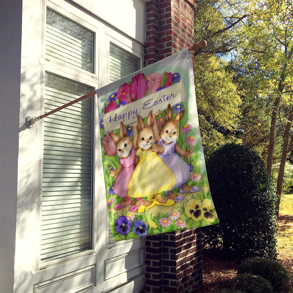 Three Bunnies Happy Easter House Flag 28x40 Porch Sleeve Pole Decorative Outside Yard Banner Artwork Wall Hanging, Polyester