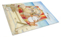Summer Teddy Bear and Cat on Beach Cutting Board Tempered Glass Kitchen Cutting Surface, Heat Resistant Chopping, Non-Slip Feet, Food Prep & Serving