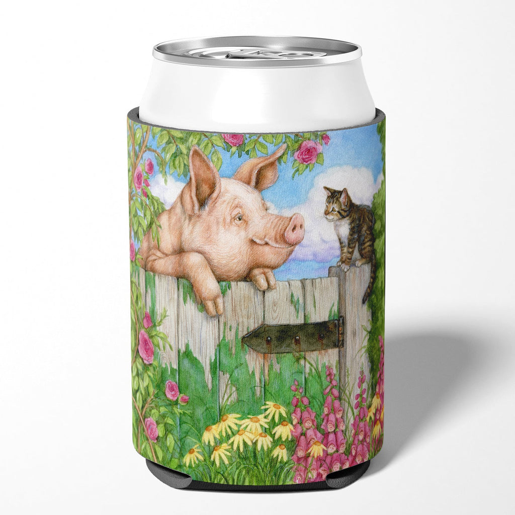 Pig at the Gate with the Cat Can or Bottle Hugger Cooler Sleeve for Standard 12 oz Cans, Insulated Foam Beer & Soda Can Hugger Reusable