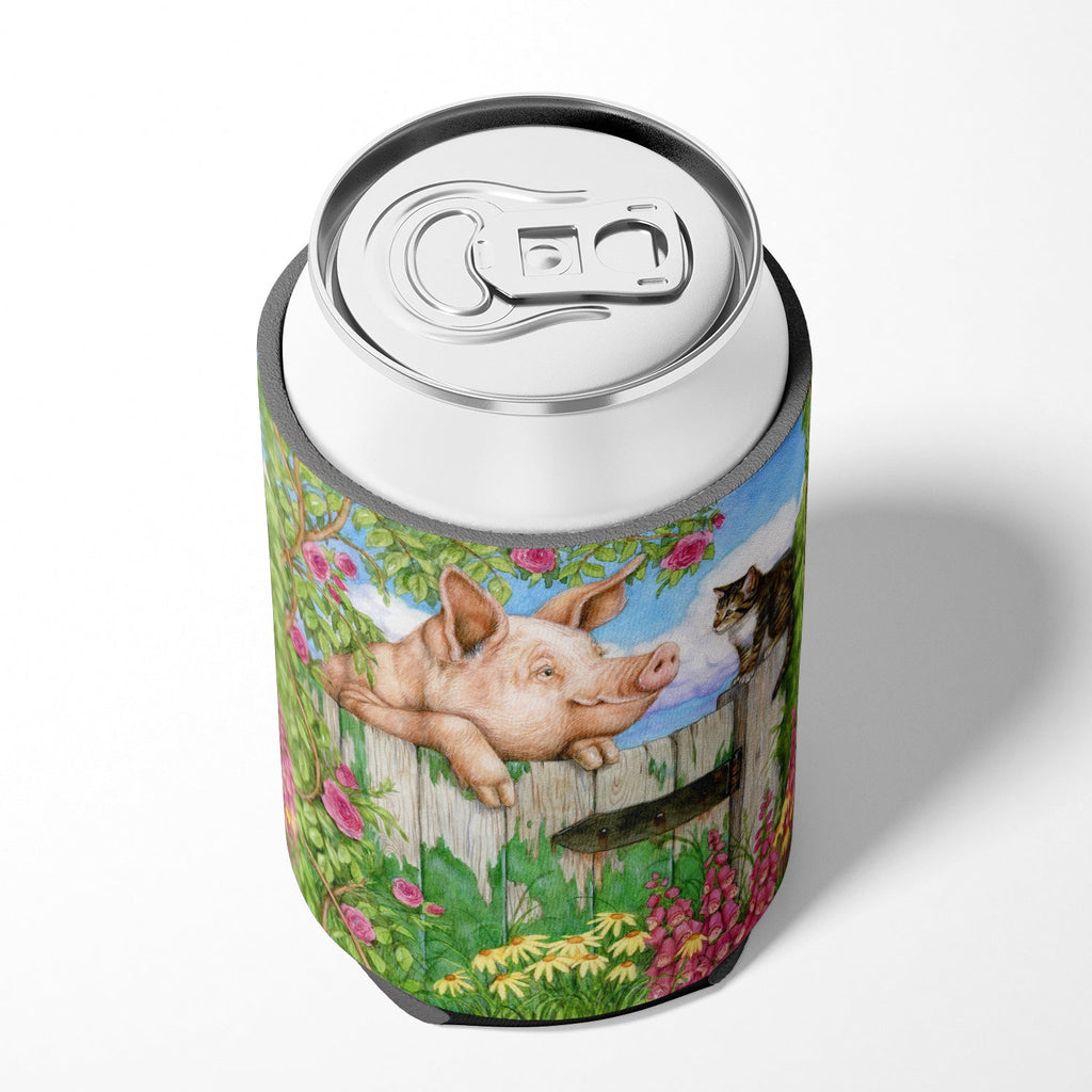 Pig at the Gate with the Cat Can or Bottle Hugger Cooler Sleeve for Standard 12 oz Cans, Insulated Foam Beer & Soda Can Hugger Reusable