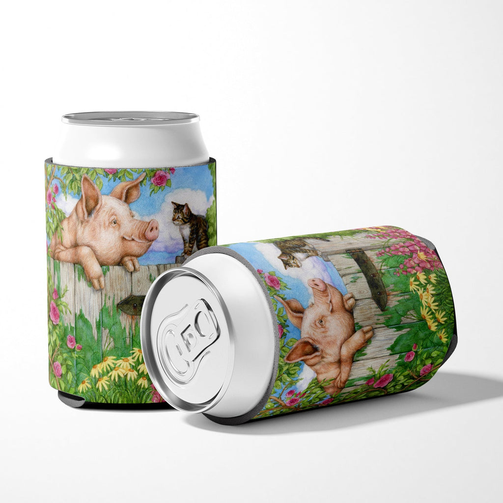 Pig at the Gate with the Cat Can or Bottle Hugger Cooler Sleeve for Standard 12 oz Cans, Insulated Foam Beer & Soda Can Hugger Reusable