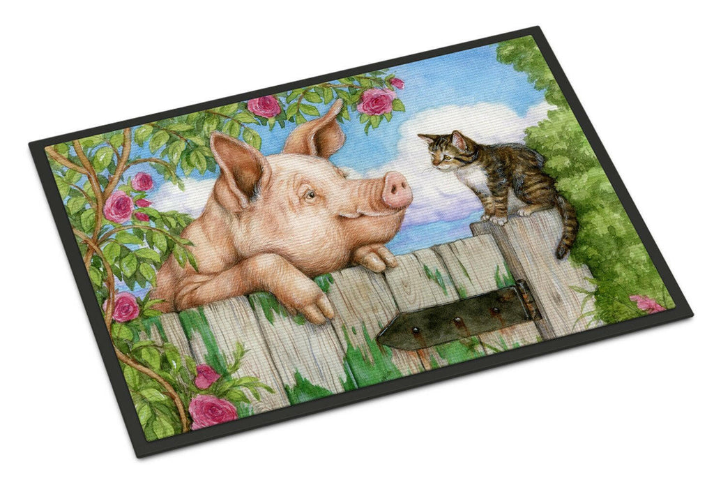 Pig at the Gate with the Cat Doormat Indoor Outdoor 24H X 36W Front Door Mat Rugs for Entryway, Non Slip Washable Low Pile,