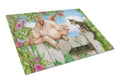 Pig at the Gate with the Cat Cutting Board Tempered Glass Kitchen Cutting Surface, Heat Resistant Chopping, Non-Slip Feet, Food Prep & Serving