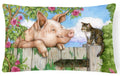 Pig at the Gate with the Cat Decorative Throw Pillow 12x16 Indoor Outdoor Accent Cushion, Fabric Cover with Insert for Sofa, Bed, Porch & Living Room
