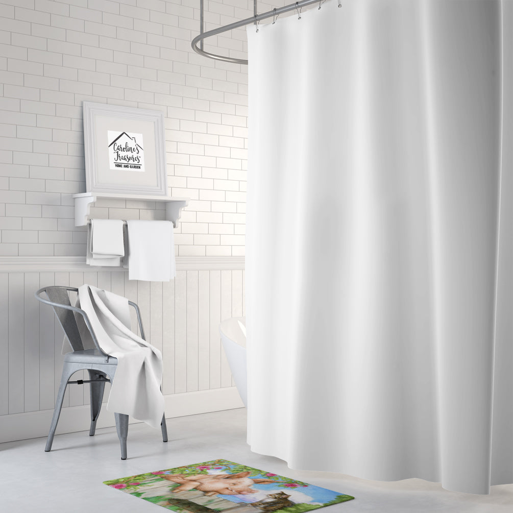 Pig at the Gate with the Cat Memory Foam Kitchen Mat Machine Washable Anti-Fatigue Cushion Comfort Bath or Kitchen Rug