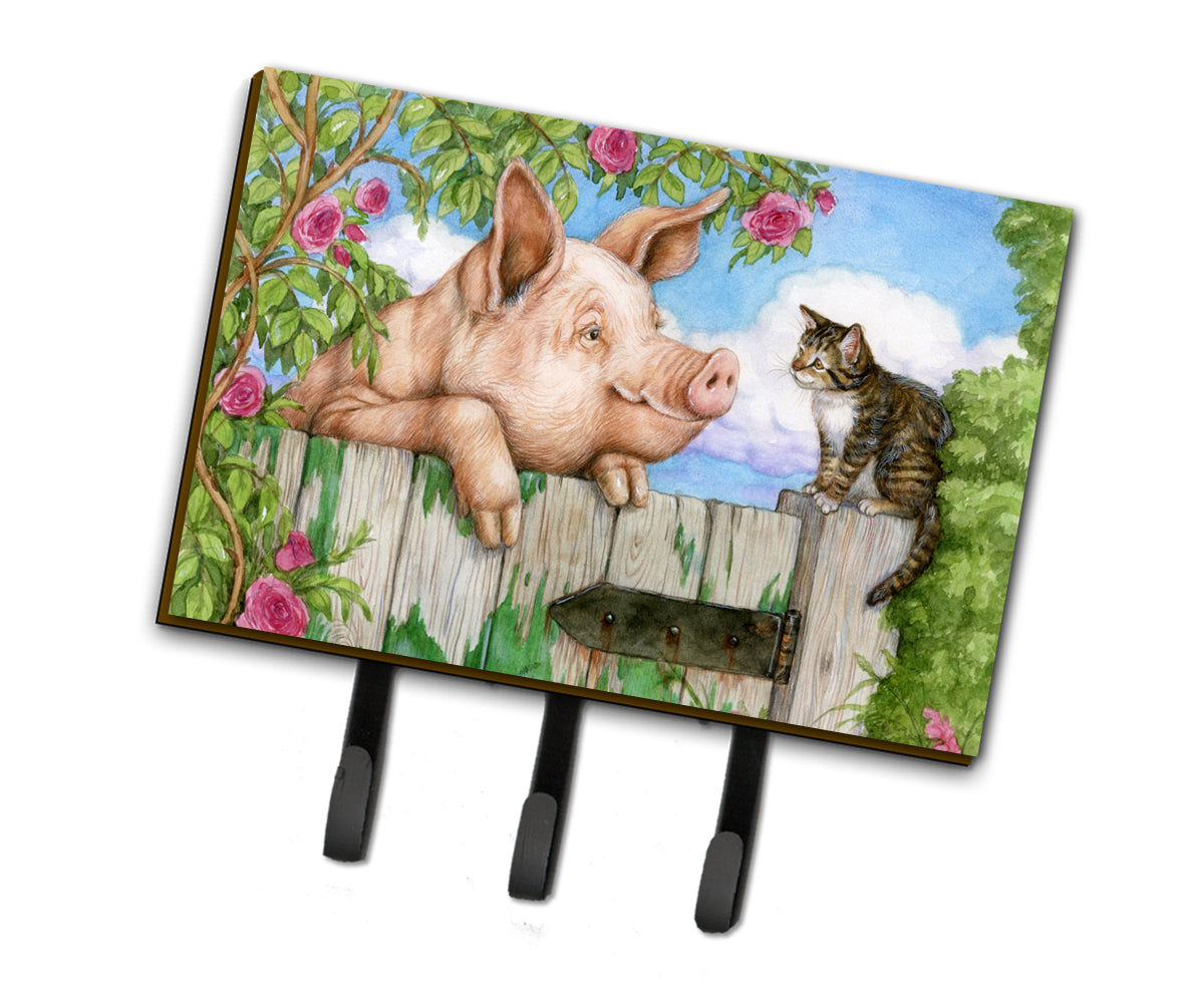 Pig at the Gate with the Cat Leash or Key Holder Wall Hooks, Coat Rack Wall Mount, for Hanging Keys, Towels, Aprons, Leashes