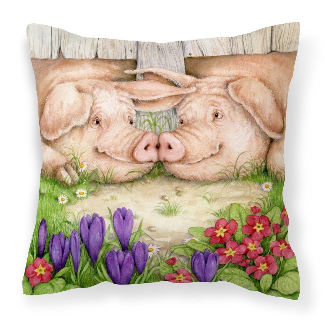 Pigs Nose To Nose by Debbie Cook Decorative Throw Pillow 18x18 Indoor Outdoor Accent Cushion, Fabric Cover with Insert for Sofa, Bed, Porch & Living Room