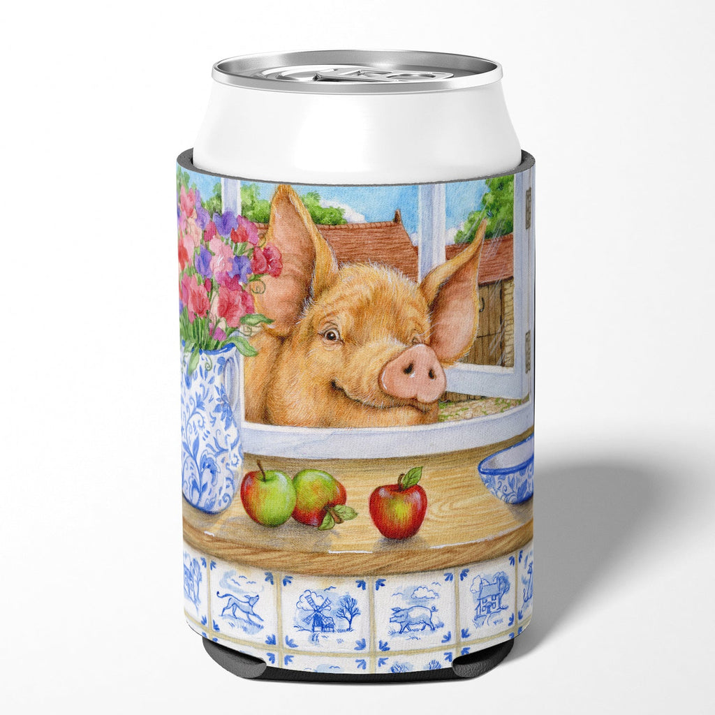 Pig trying to reach the Apple in the Window Can or Bottle Hugger Cooler Sleeve for Standard 12 oz Cans, Insulated Foam Beer & Soda Can Hugger Reusable