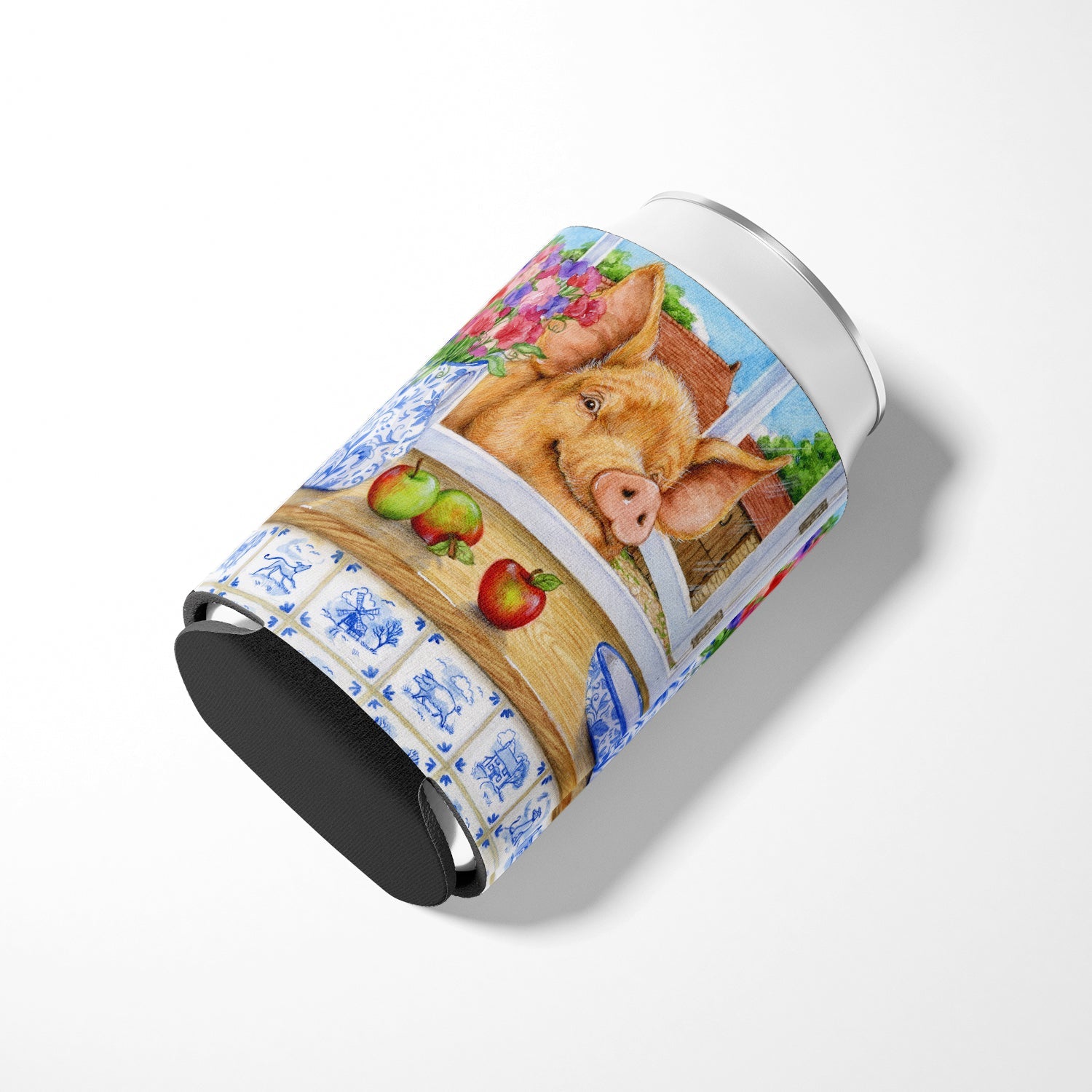 Pig trying to reach the Apple in the Window Can or Bottle Hugger Cooler Sleeve for Standard 12 oz Cans, Insulated Foam Beer & Soda Can Hugger Reusable
