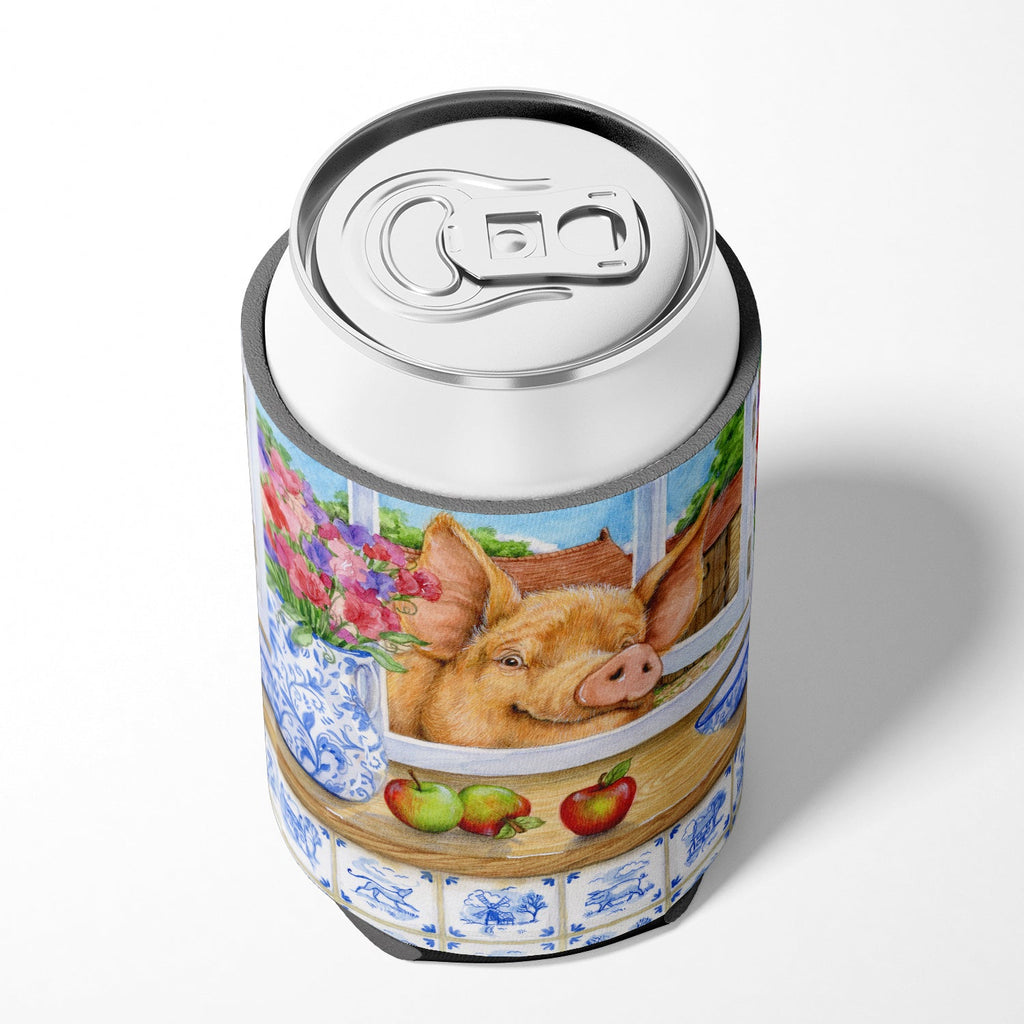 Pig trying to reach the Apple in the Window Can or Bottle Hugger Cooler Sleeve for Standard 12 oz Cans, Insulated Foam Beer & Soda Can Hugger Reusable