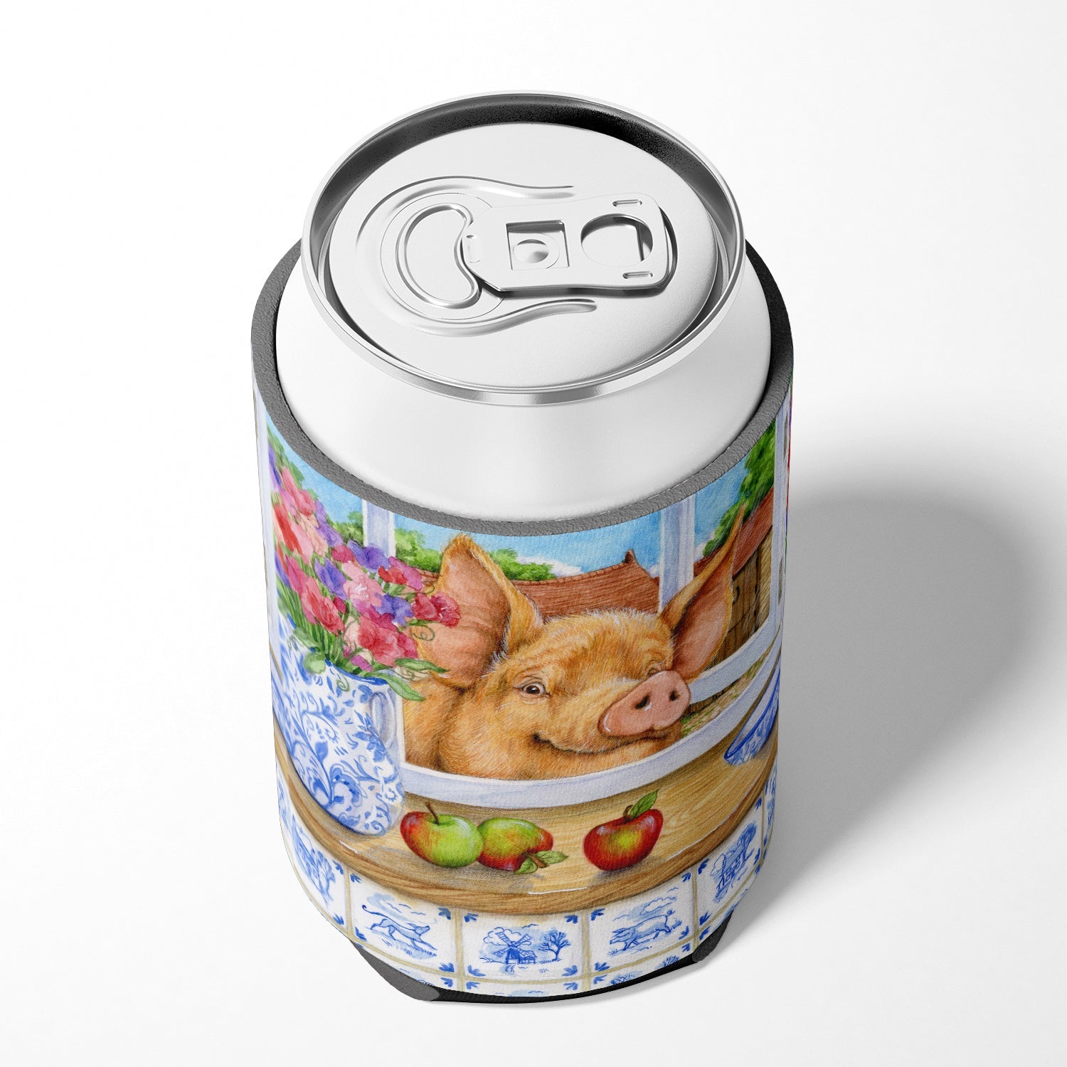 Pig trying to reach the Apple in the Window Can or Bottle Hugger Cooler Sleeve for Standard 12 oz Cans, Insulated Foam Beer & Soda Can Hugger Reusable