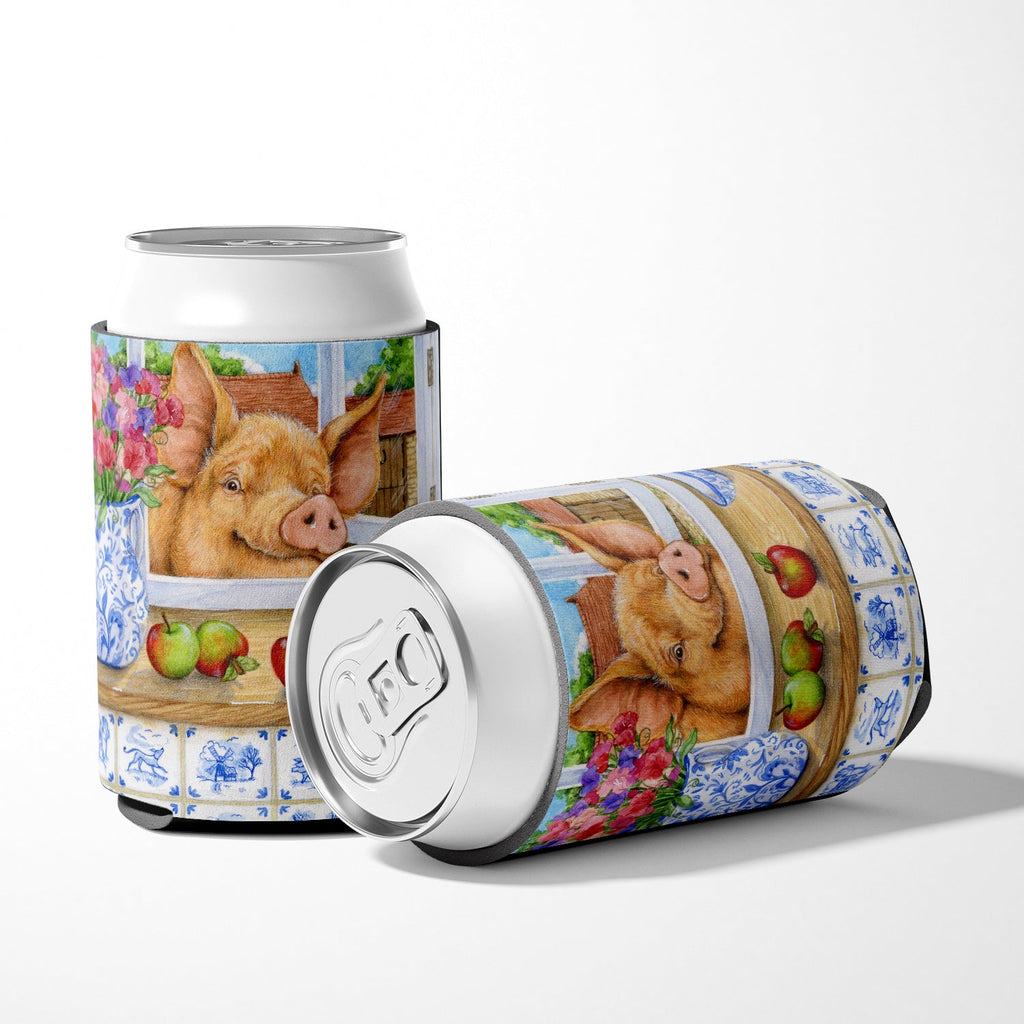 Pig trying to reach the Apple in the Window Can or Bottle Hugger Cooler Sleeve for Standard 12 oz Cans, Insulated Foam Beer & Soda Can Hugger Reusable