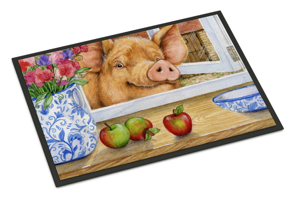 Pig trying to reach the Apple in the Window Doormat Indoor Outdoor 24H X 36W Front Door Mat Rugs for Entryway, Non Slip Washable Low Pile,