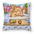 Pig trying to reach the Apple in the Window Decorative Throw Pillow 18x18 Indoor Outdoor Accent Cushion, Fabric Cover with Insert for Sofa, Bed, Porch & Living Room
