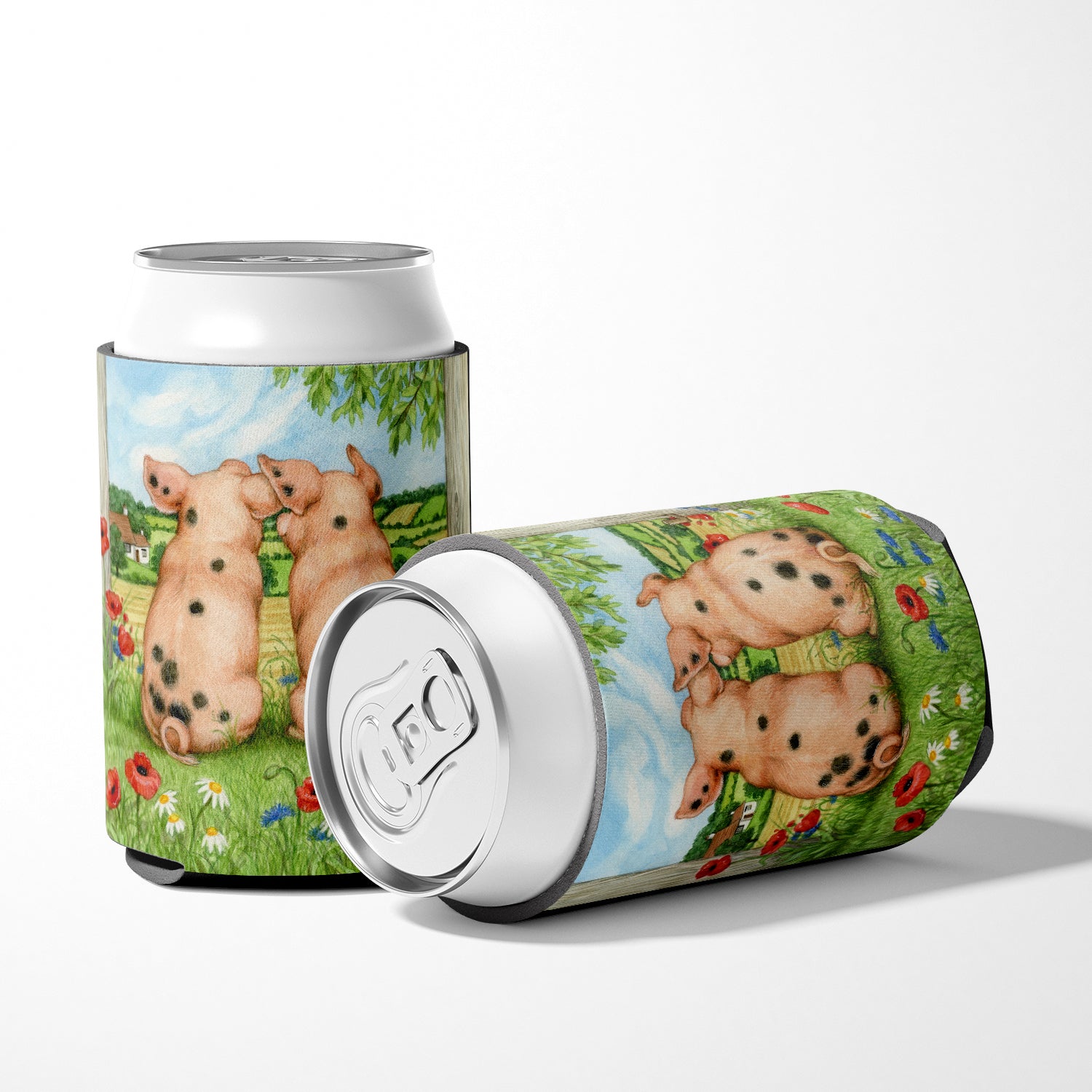Pigs Side By Side by Debbie Cook Can or Bottle Hugger Cooler Sleeve for Standard 12 oz Cans, Insulated Foam Beer & Soda Can Hugger Reusable