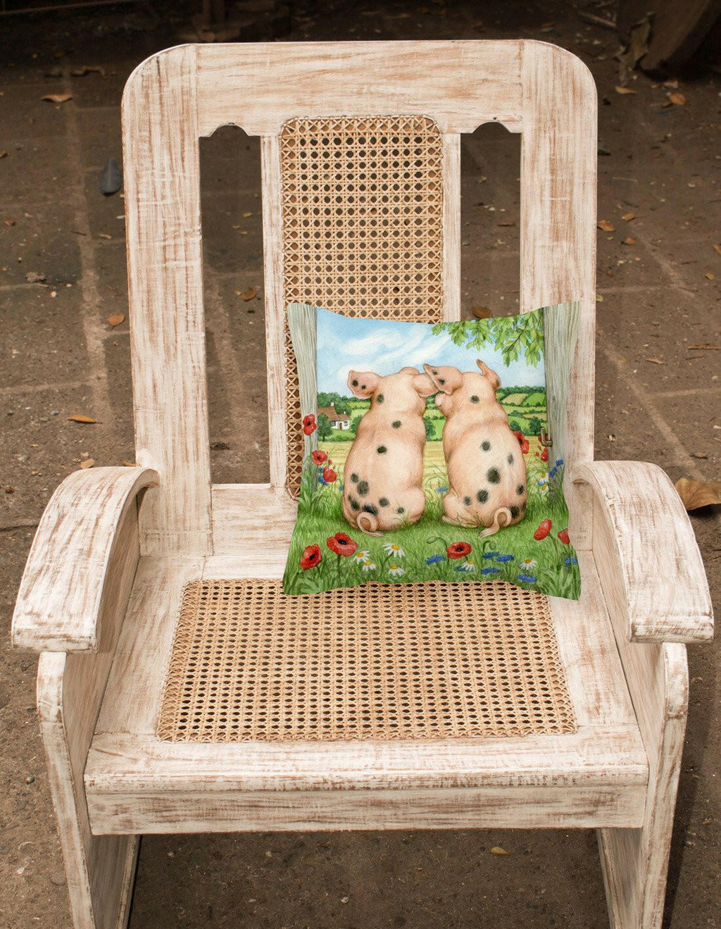 Pigs Side By Side by Debbie Cook Decorative Throw Pillow 14x14 Indoor Outdoor Accent Cushion, Fabric Cover with Insert for Sofa, Bed, Porch & Living Room