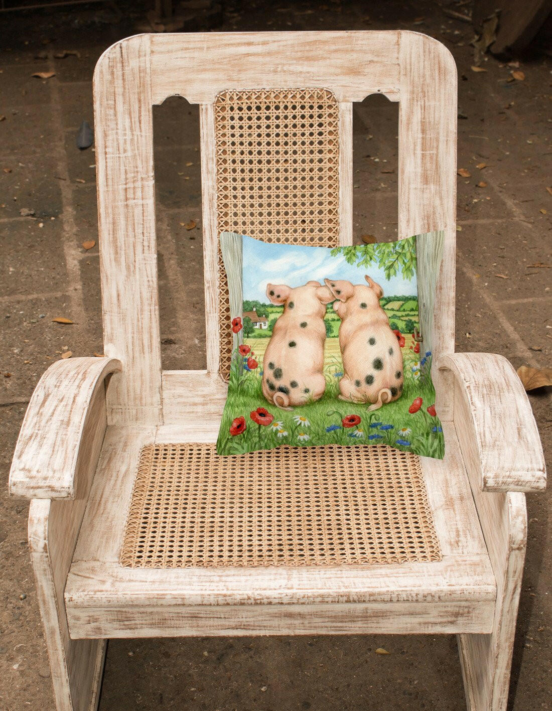 Pigs Side By Side by Debbie Cook Decorative Throw Pillow 14x14 Indoor Outdoor Accent Cushion, Fabric Cover with Insert for Sofa, Bed, Porch & Living Room