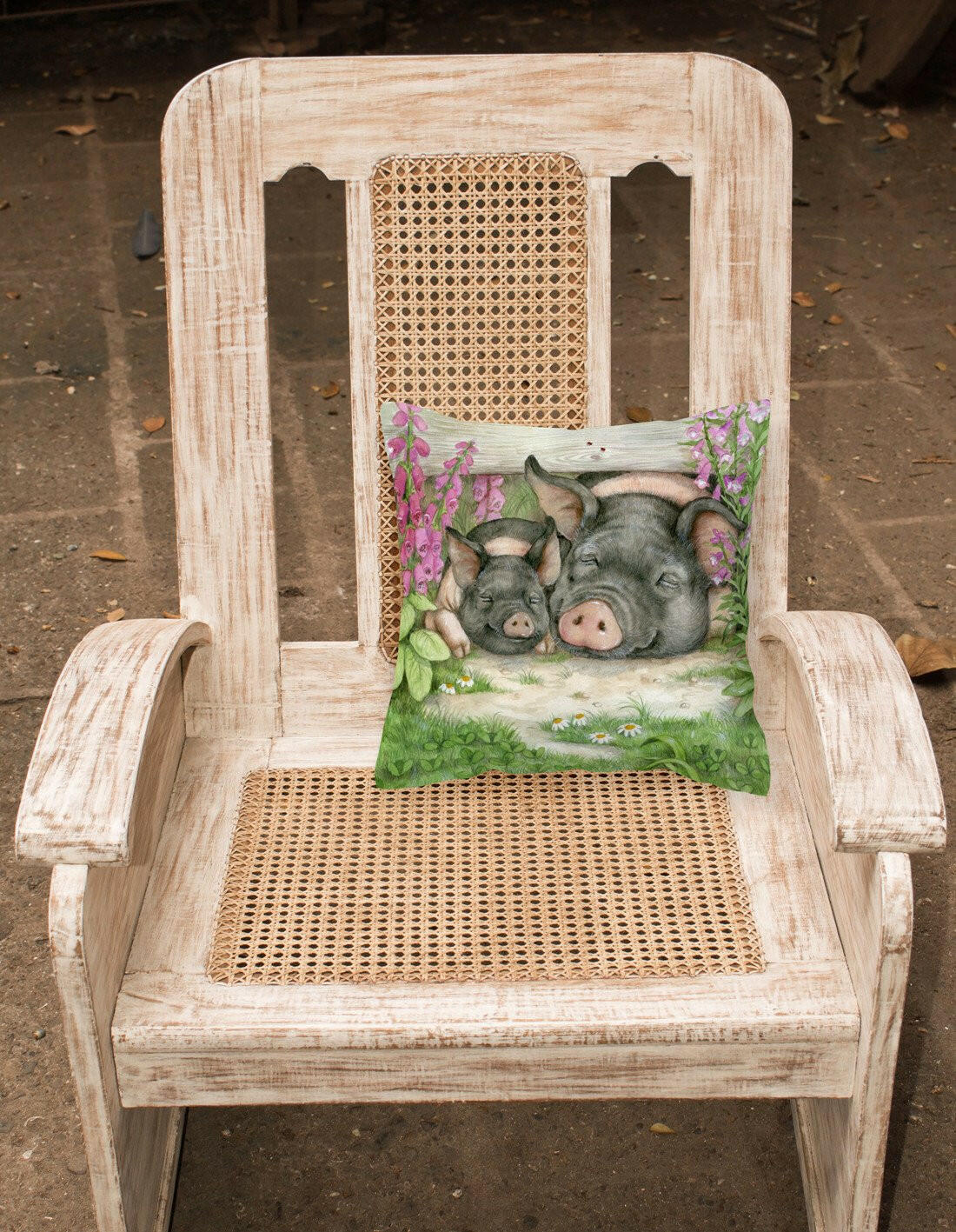 Pigs Under The Fence by Debbie Cook Decorative Throw Pillow 14x14 Indoor Outdoor Accent Cushion, Fabric Cover with Insert for Sofa, Bed, Porch & Living Room