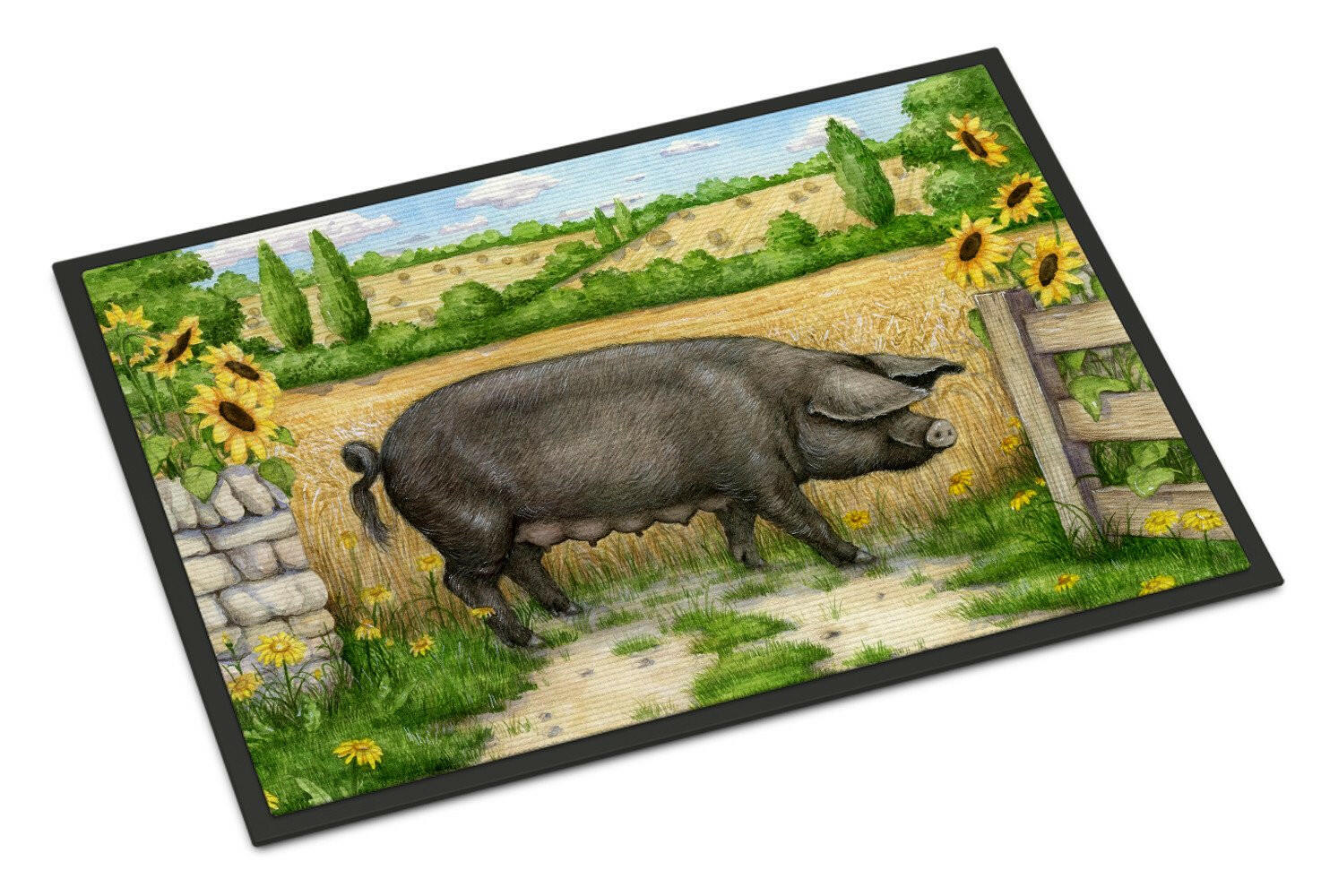Black Pig with Sunflowers Doormat Indoor Outdoor 24H X 36W Front Door Mat Rugs for Entryway, Non Slip Washable Low Pile,