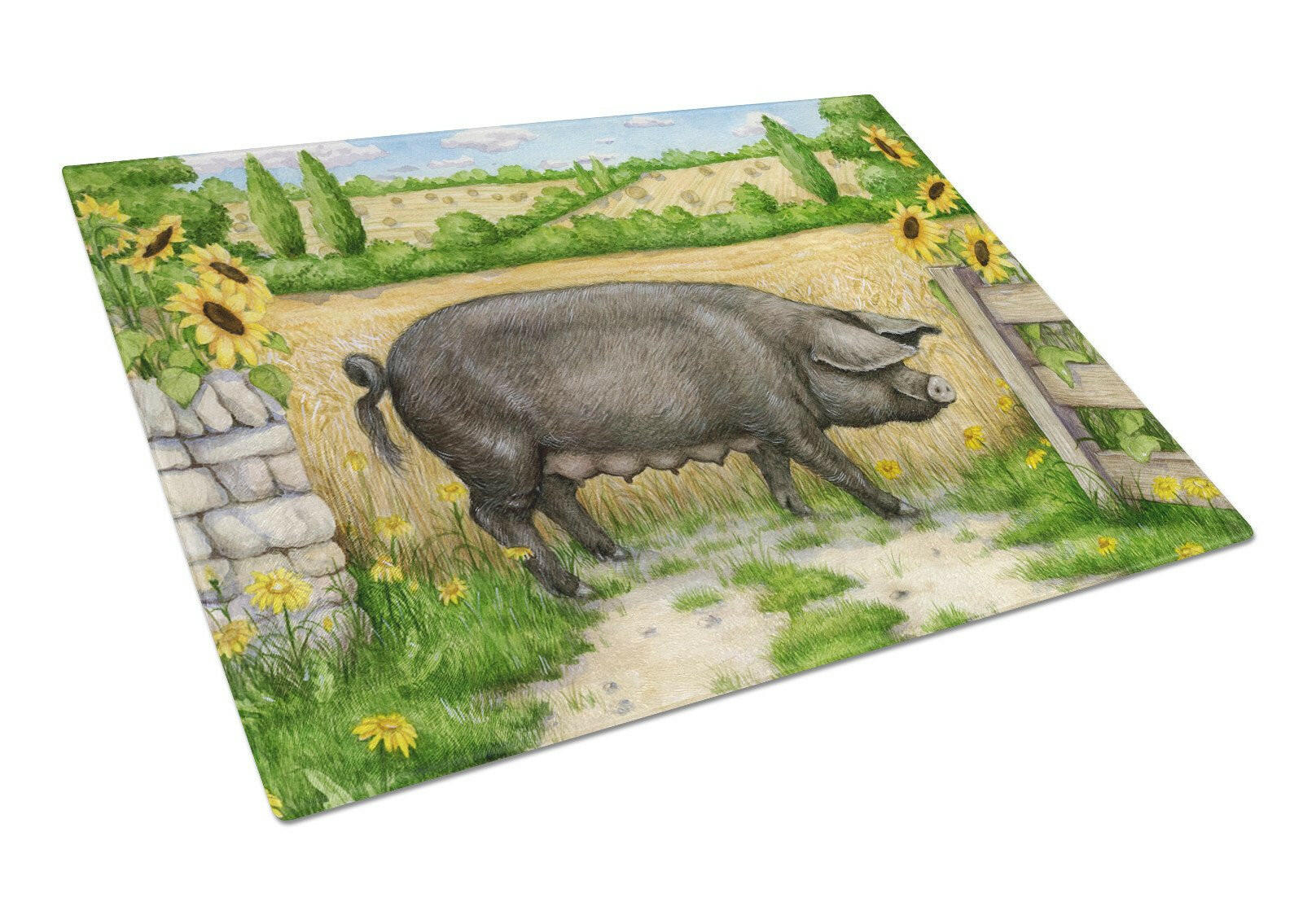 Black Pig with Sunflowers Cutting Board Tempered Glass Kitchen Cutting Surface, Heat Resistant Chopping, Non-Slip Feet, Food Prep & Serving