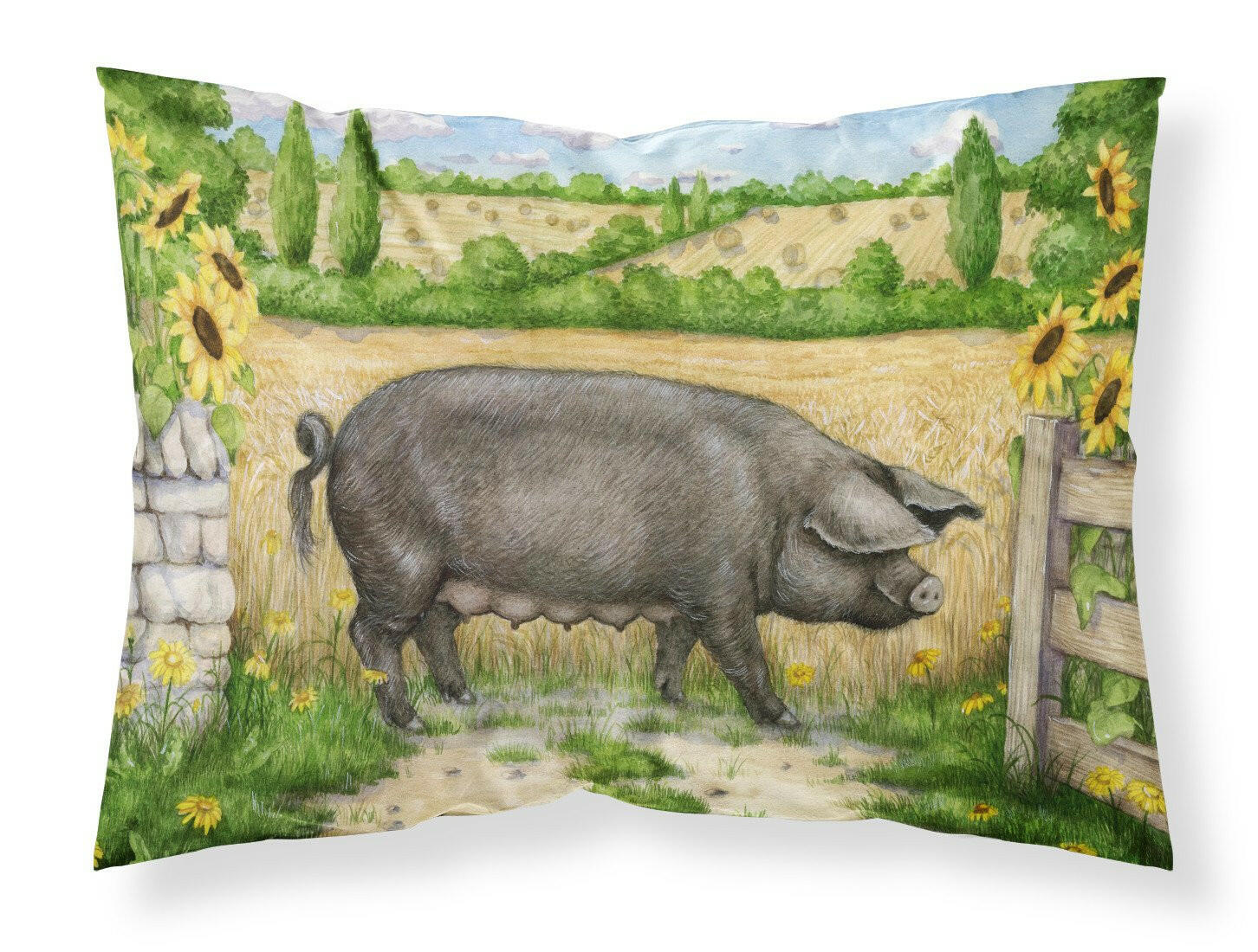 Black Pig with Sunflowers Standard Pillowcase Lightweight Super Soft Easy Care Decorative Artwork Pillowcase, Standard