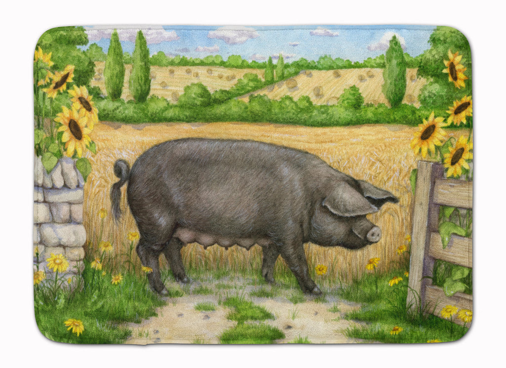 Black Pig with Sunflowers Memory Foam Kitchen Mat Machine Washable Anti-Fatigue Cushion Comfort Bath or Kitchen Rug
