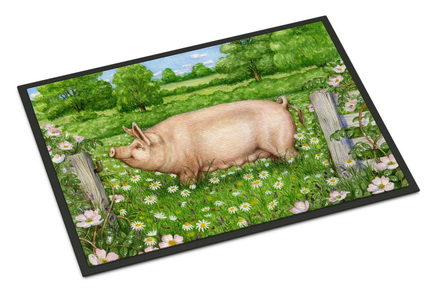 Pig In Dasies by Debbie Cook Doormat Indoor Outdoor 24H X 36W Front Door Mat Rugs for Entryway, Non Slip Washable Low Pile,
