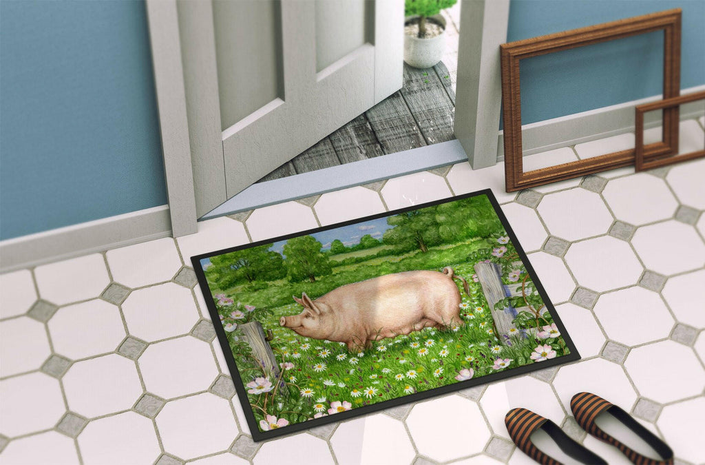 Pig In Dasies by Debbie Cook Doormat Indoor Outdoor 24H X 36W Front Door Mat Rugs for Entryway, Non Slip Washable Low Pile,