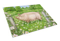 Pig In Dasies by Debbie Cook Cutting Board Tempered Glass Kitchen Cutting Surface, Heat Resistant Chopping, Non-Slip Feet, Food Prep & Serving