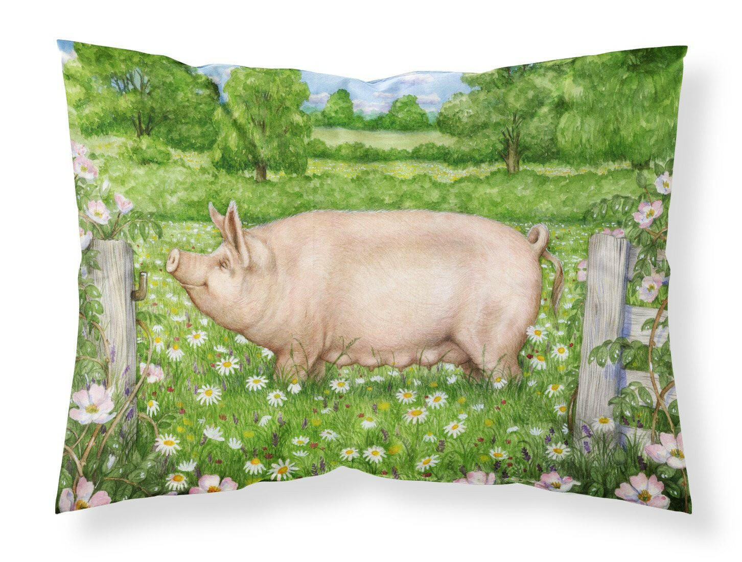 Pig In Dasies by Debbie Cook Standard Pillowcase Lightweight Super Soft Easy Care Decorative Artwork Pillowcase, Standard