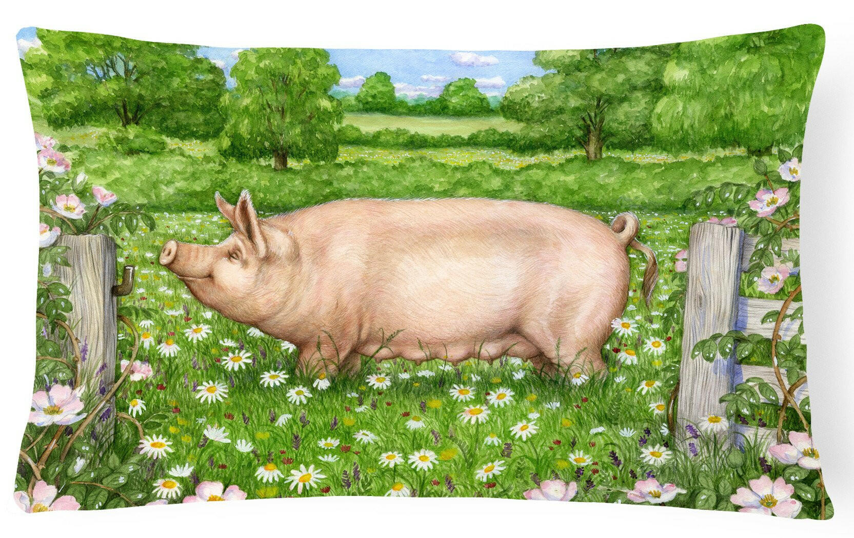 Pig In Dasies by Debbie Cook Decorative Throw Pillow 12x16 Indoor Outdoor Accent Cushion, Fabric Cover with Insert for Sofa, Bed, Porch & Living Room