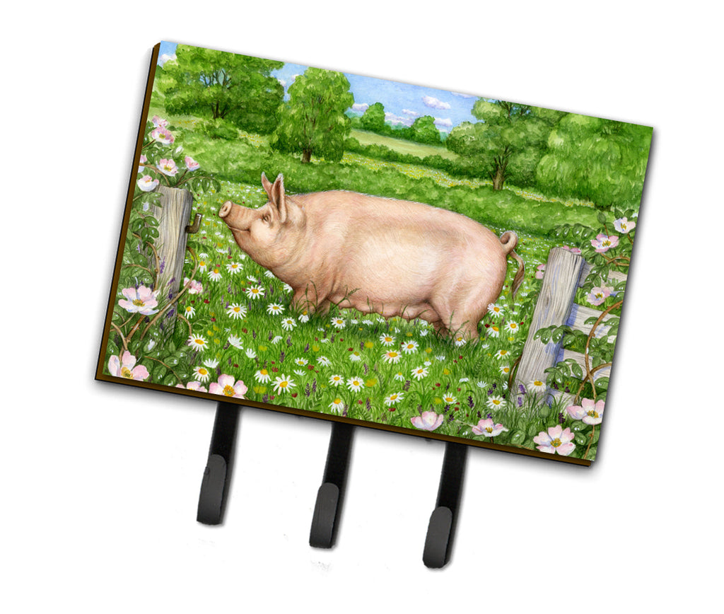 Pig In Dasies by Debbie Cook Leash or Key Holder Wall Hooks, Coat Rack Wall Mount, for Hanging Keys, Towels, Aprons, Leashes