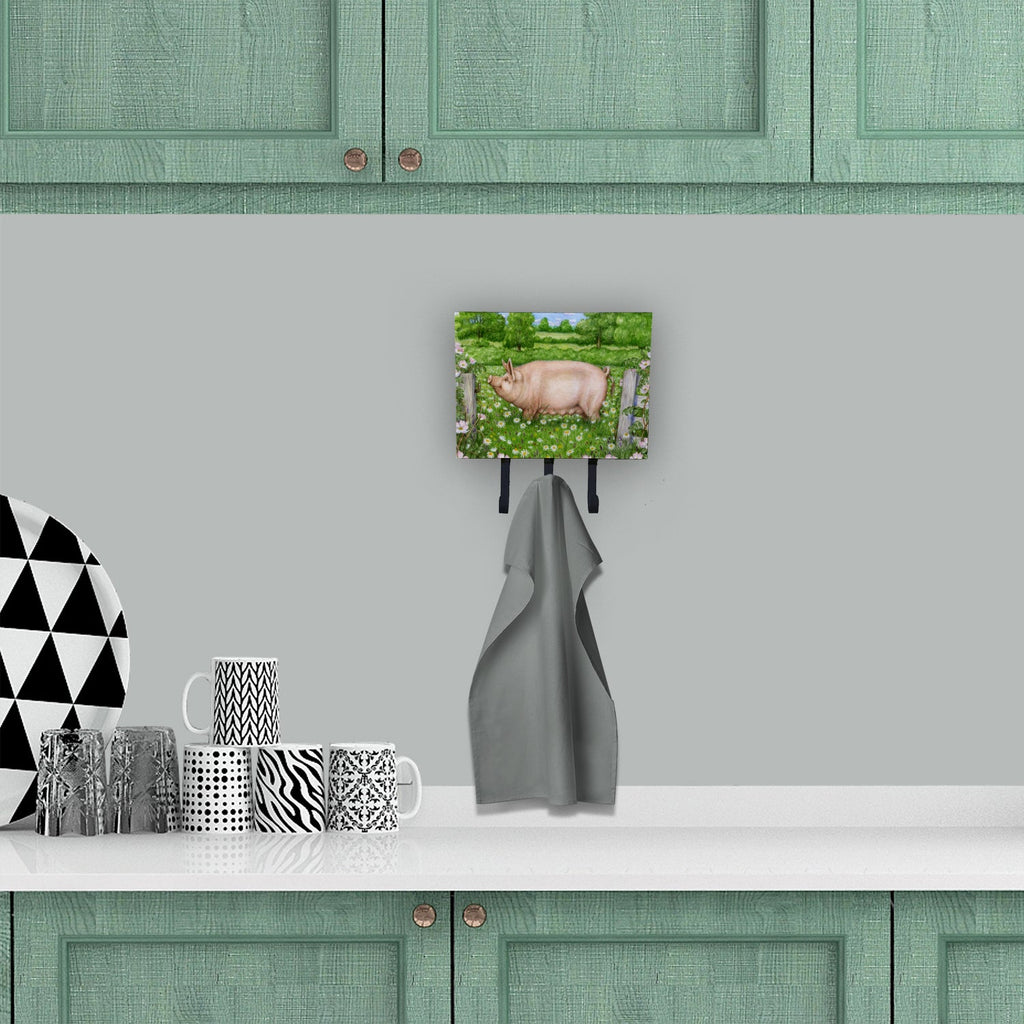 Pig In Dasies by Debbie Cook Leash or Key Holder Wall Hooks, Coat Rack Wall Mount, for Hanging Keys, Towels, Aprons, Leashes