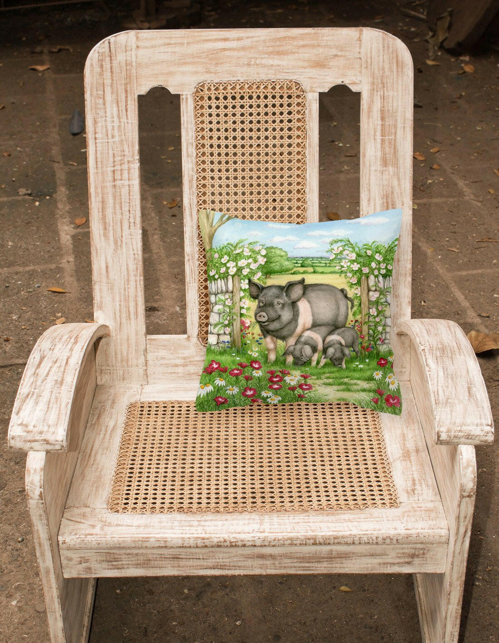 Pigs Rosie and Piglets Decorative Throw Pillow 14x14 Indoor Outdoor Accent Cushion, Fabric Cover with Insert for Sofa, Bed, Porch & Living Room